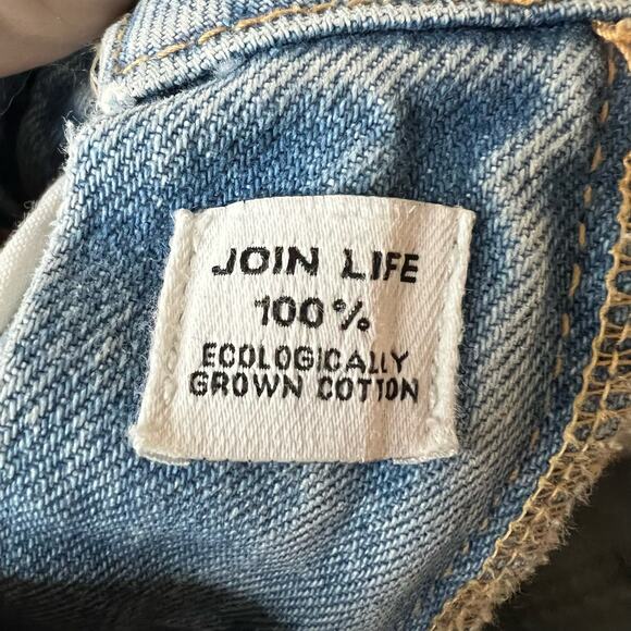 Zara blue ripped distressed high rise button fly straight leg jeans 6 - Picture 6 of 6